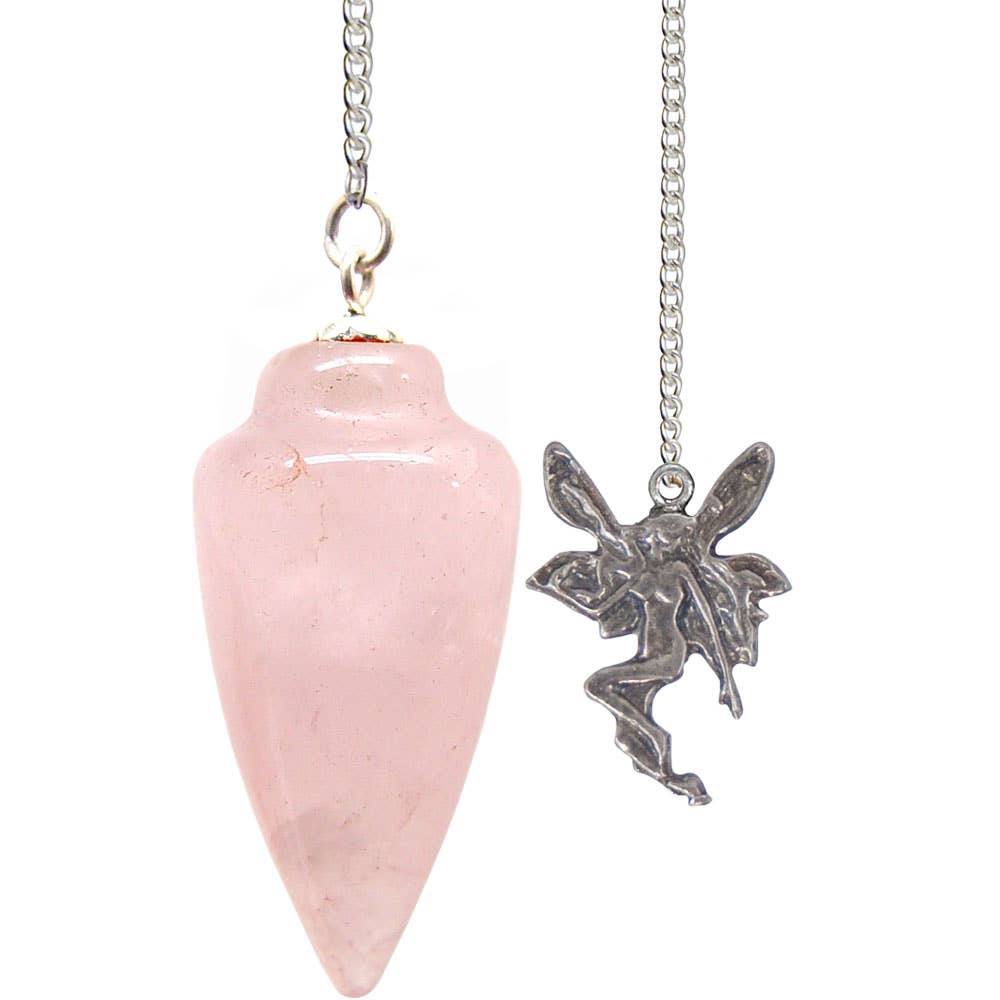 Curved Rose Quartz Pendulum w/Fairy