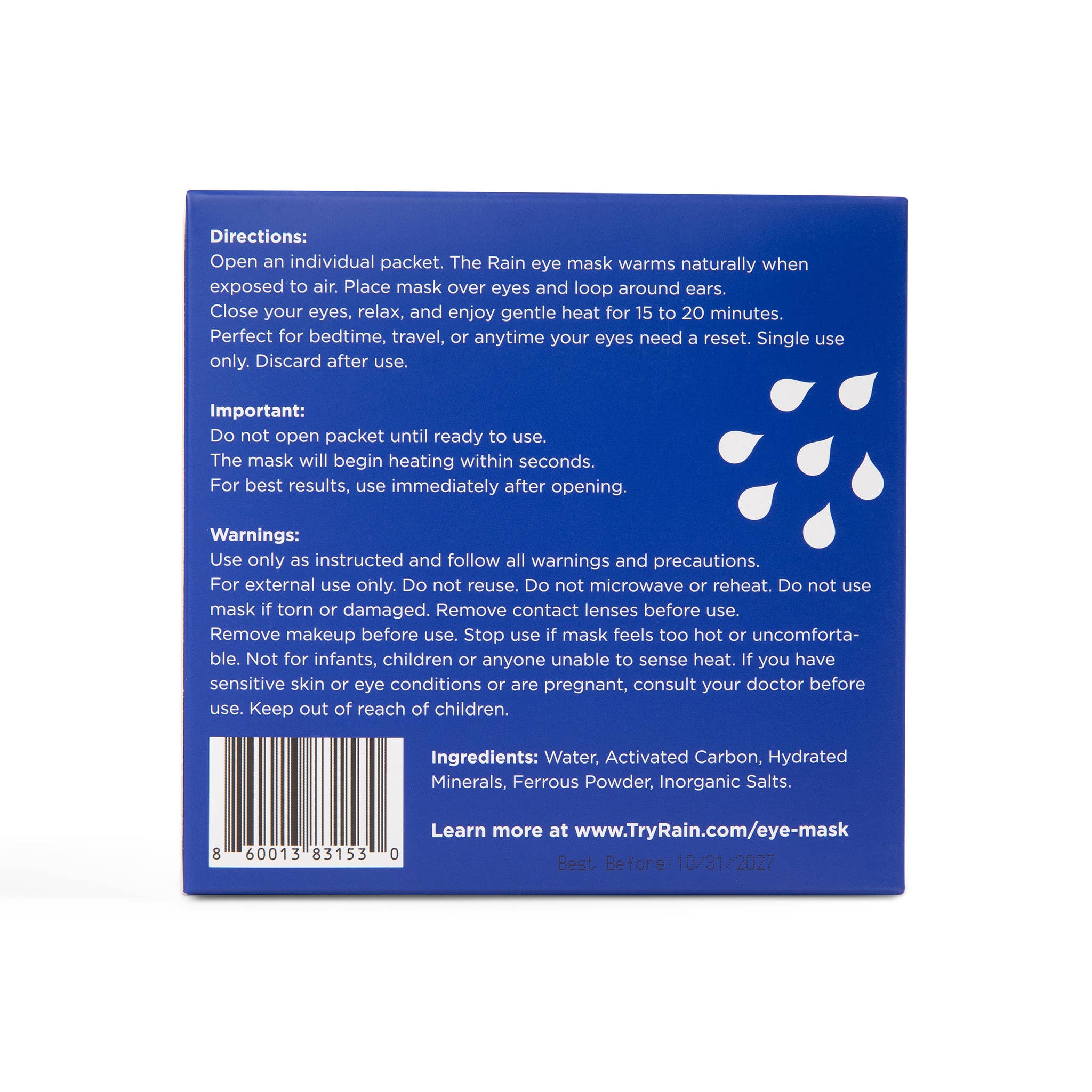 Rain Self-heating Warm Compress Eye Masks, 20 count