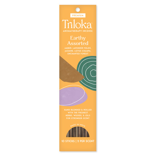 Triloka Earthy Assorted incense packaging on a white background