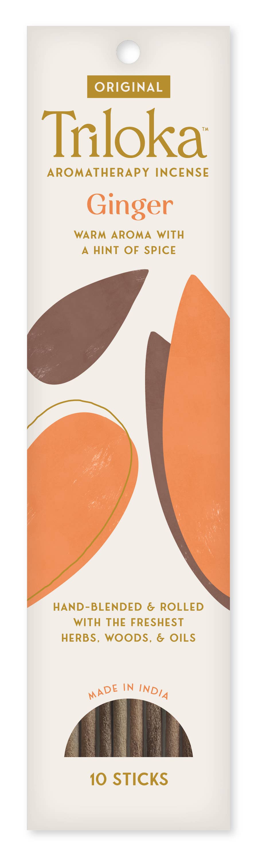 Triloka Aromatherapy Incense packaging with ginger flavor on a white background