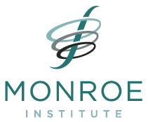 Logo of the Monroe Institute with a stylized design above the text.