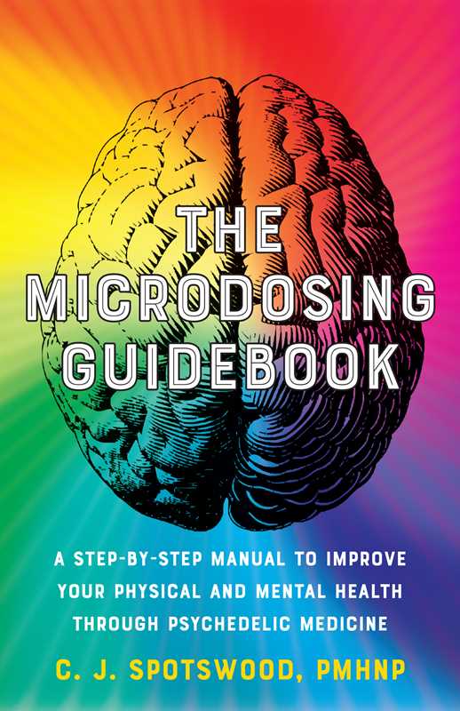 Book cover of 'The Microdosing Guidebook' with a colorful brain illustration on a gradient background.