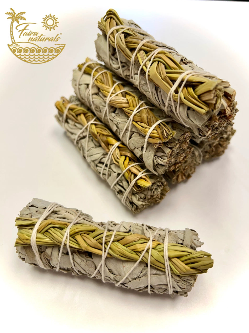 Braided Sweetgrass + White Sage Bundle 4 inch- farm grown in California