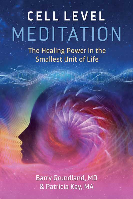 Book cover of 'Cell Level Meditation' with a colorful spiral design and text.