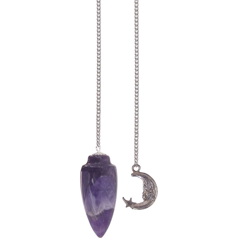 Amethyst Pendulum Curved stone w/Moon (Each)