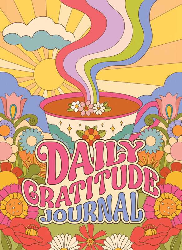 Colorful cover of a 'Daily Gratitude Journal' with abstract designs and flowers.