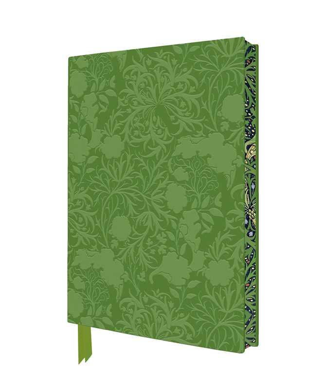 Green notebook with floral pattern on a white background