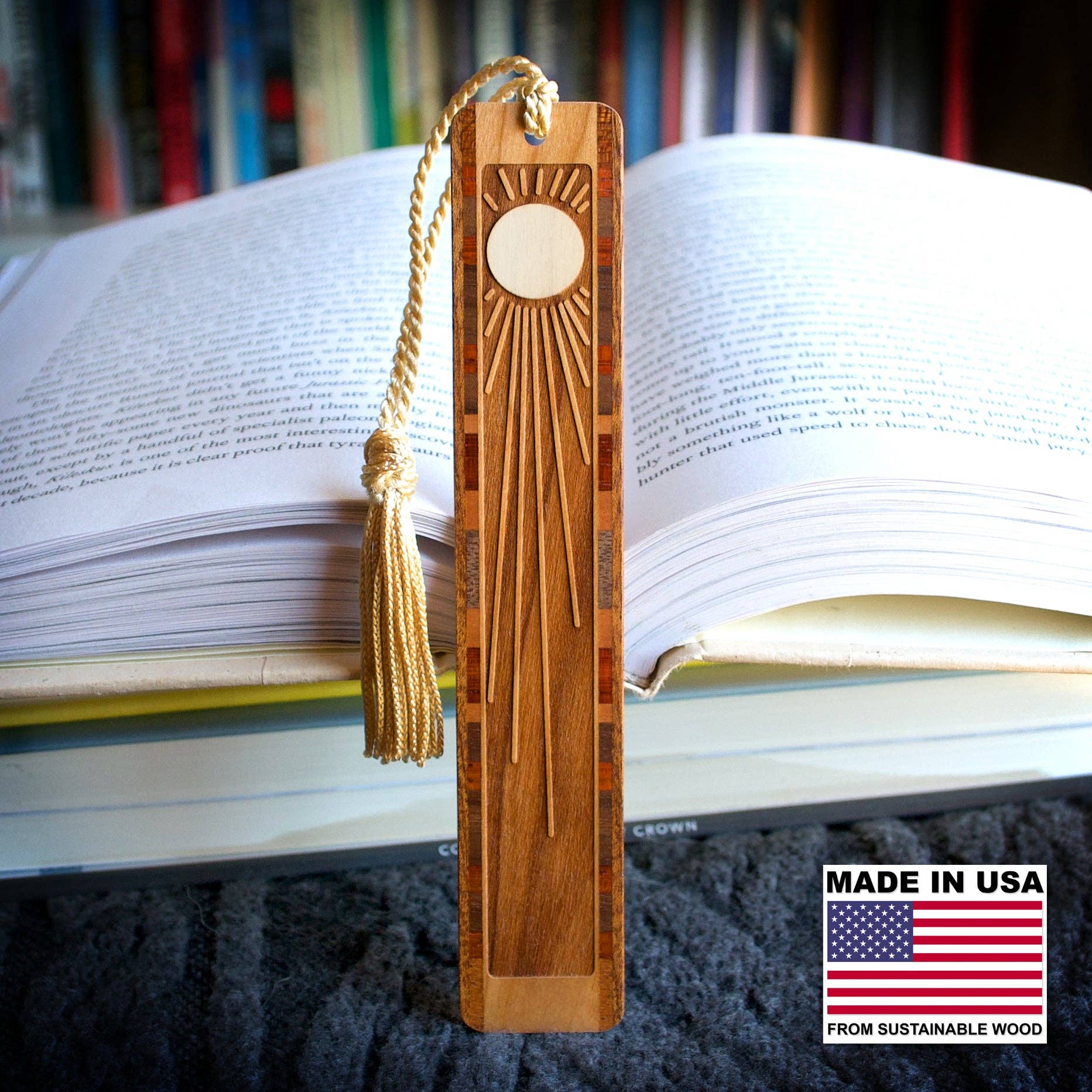 Sun Rays Sunshine Handmade Engraved Wooden Bookmark