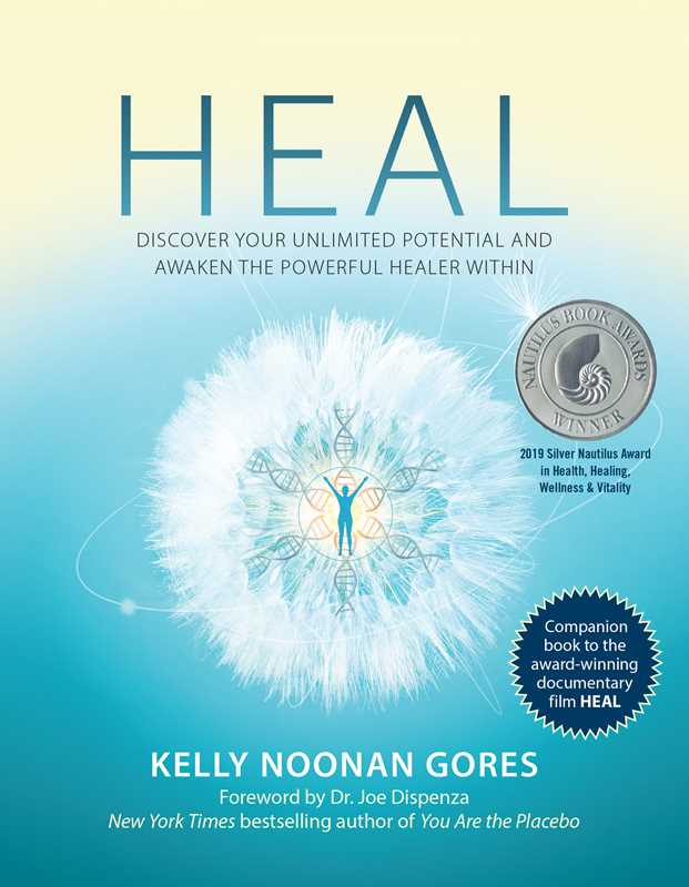 Book cover of 'HEAL' by Kelly Noonan Gores with a blue and white design and award emblem.