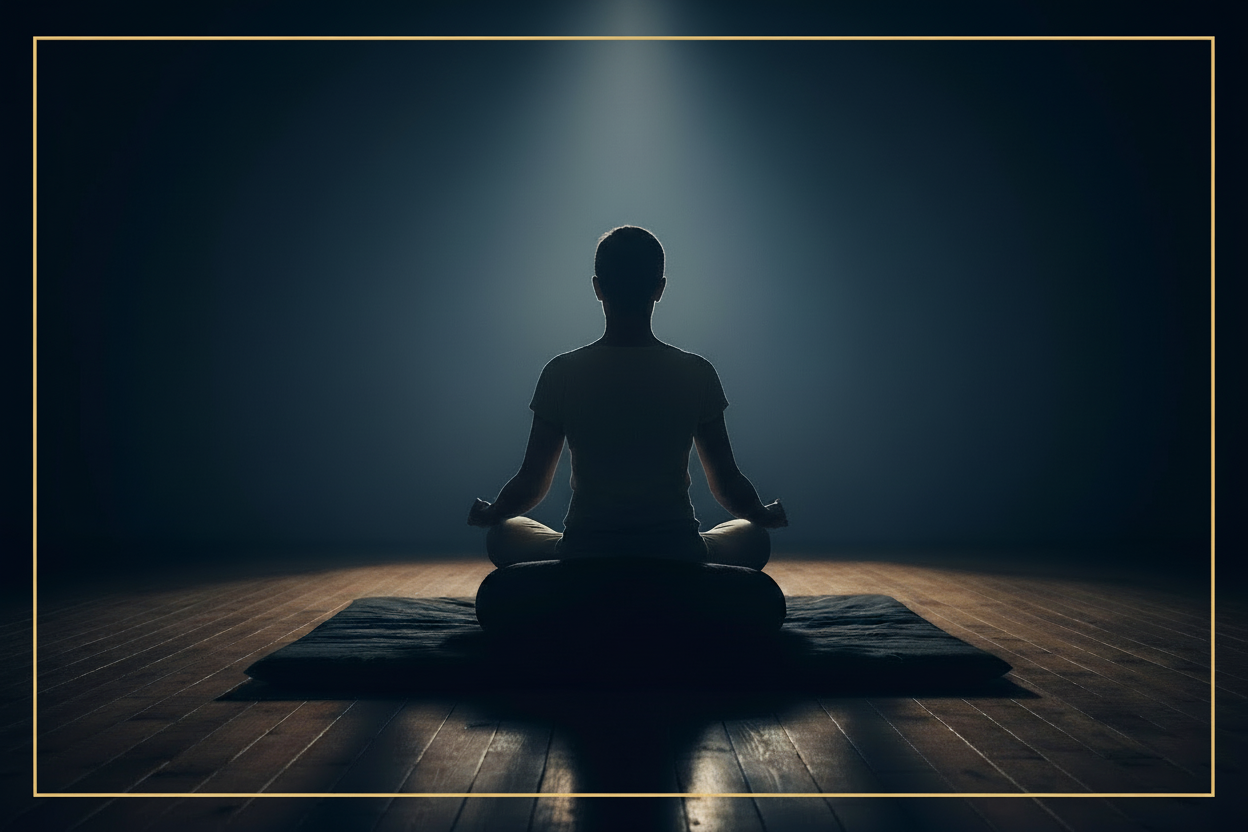 person meditating in. adark room