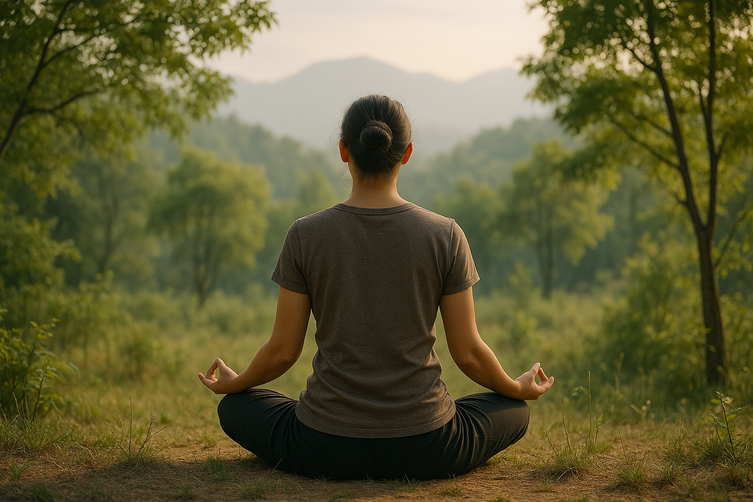 picture of the back of a person meditating out in nature