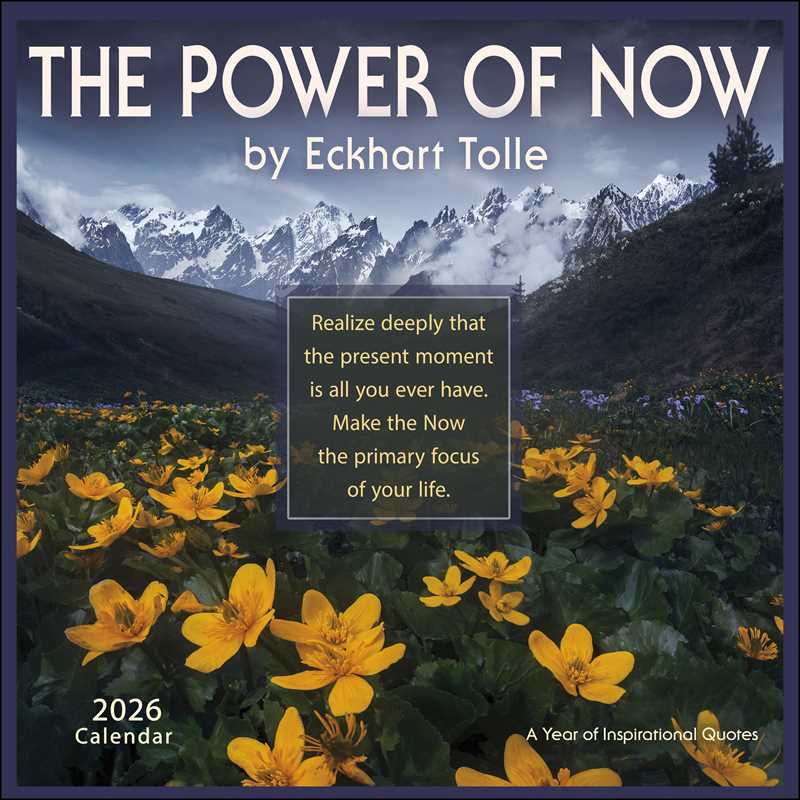2026 'The Power of Now' calendar by Eckhart Tolle with mountain and flower background