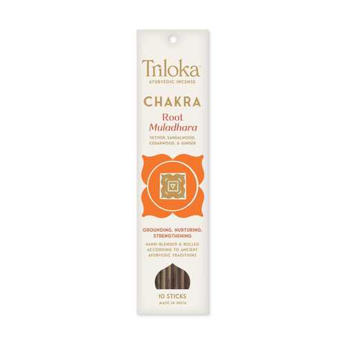 Triloka Chakra Root Muladhara incense package on a white background