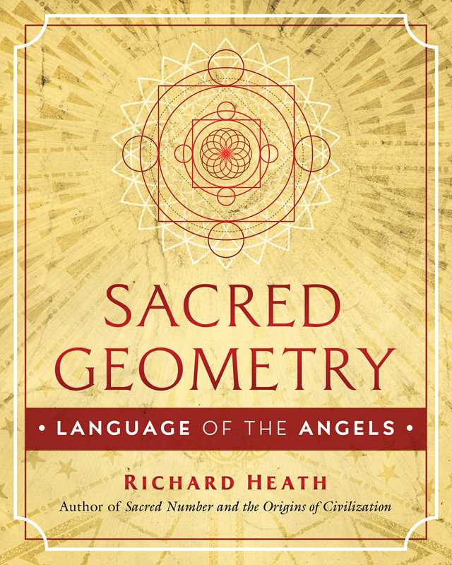 Book cover of 'Sacred Geometry: Language of the Angels' by Richard Heath on a gold background with geometric design.