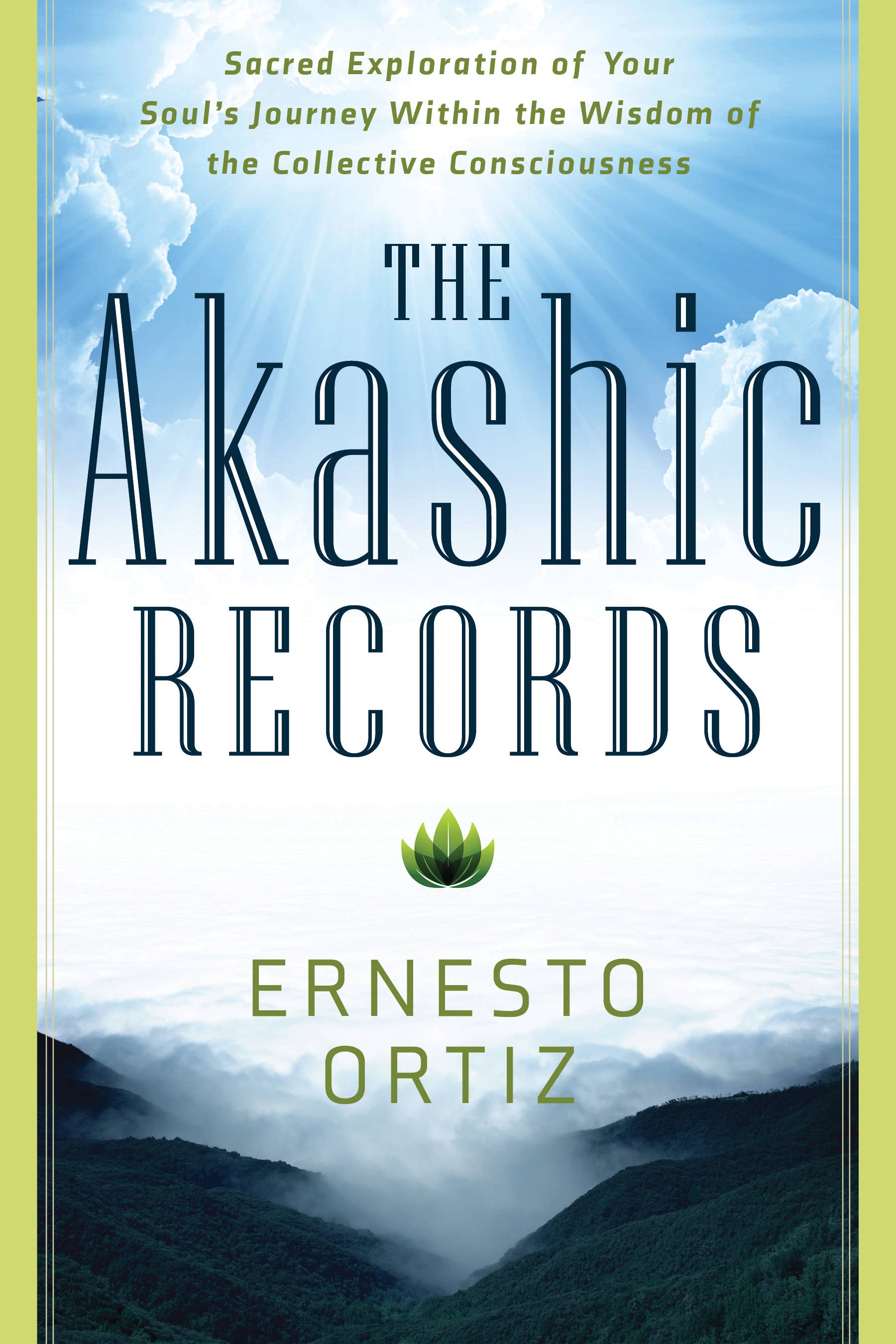 Book cover of 'The Akashic Records' by Ernesto Ortiz with a mountainous landscape and blue sky.