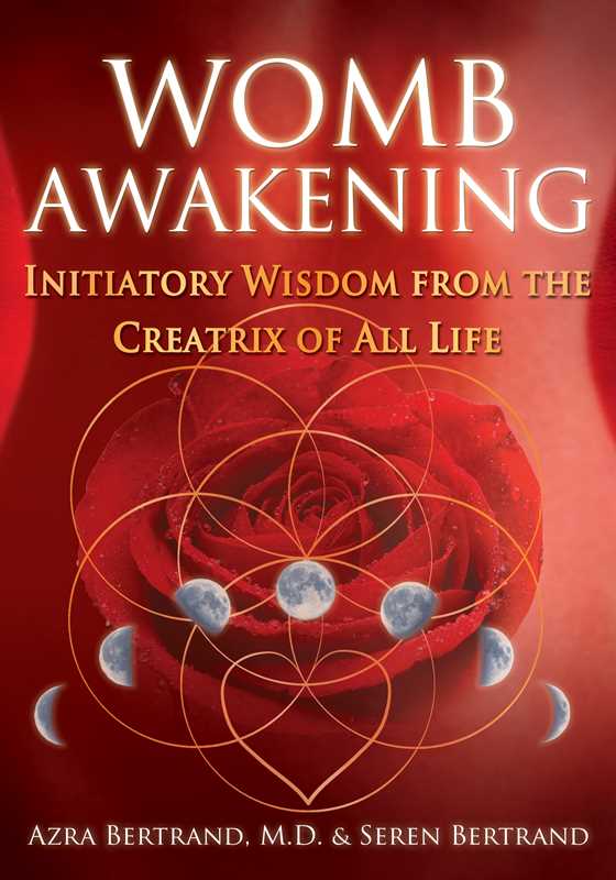 Book cover of 'Womb Awakening' with a red background and celestial design.